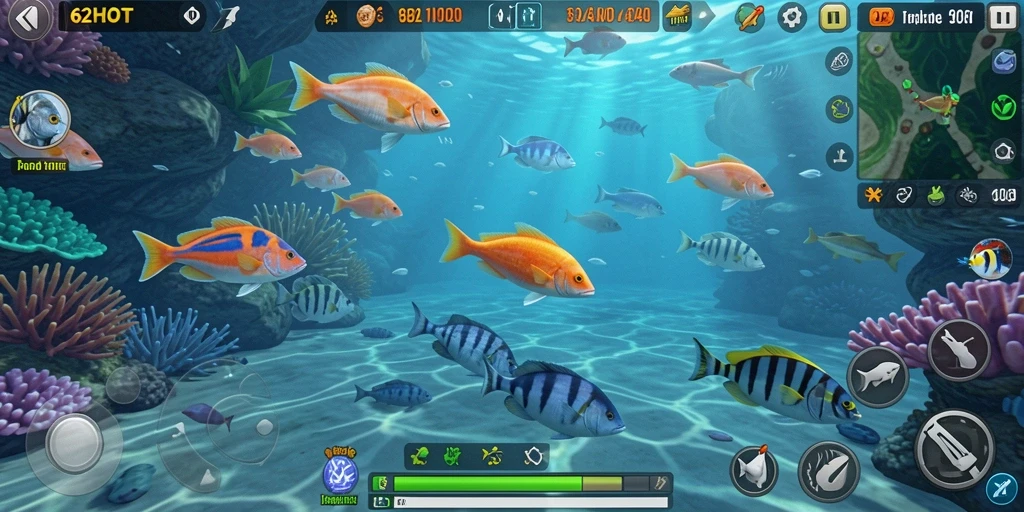 Screenshot menampilkan aksi seru dalam Tembak Ikan di 62HOT.