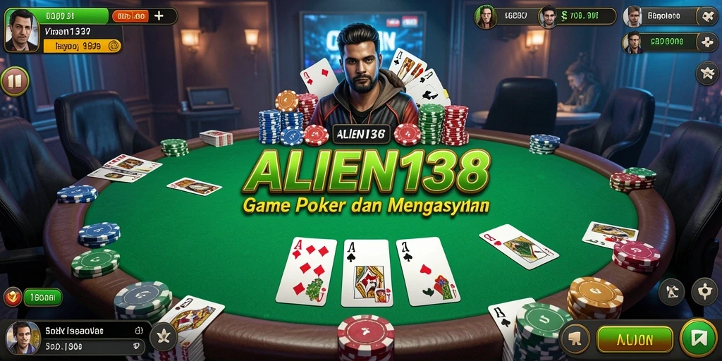 Screenshot gameplay ALIEN138 menampilkan aksi poker yang mendebarkan.