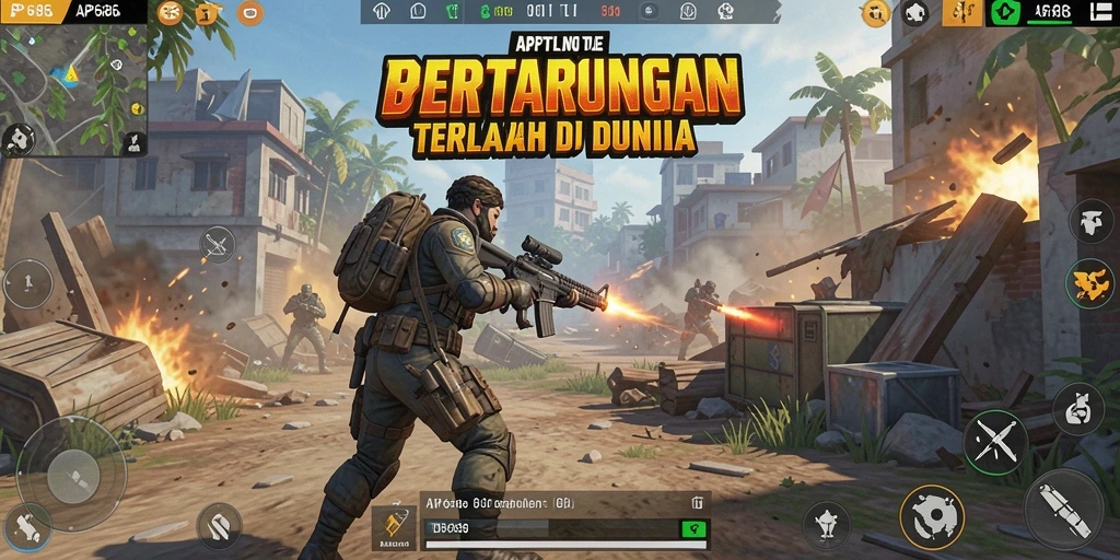 Gambar menampilkan aksi seru dalam pertandingan Battle Royale di AP686.