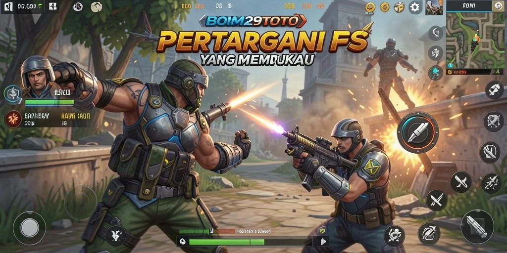 Tangkapan layar gameplay BOM29TOTO menampilkan aksi menembak yang intens.