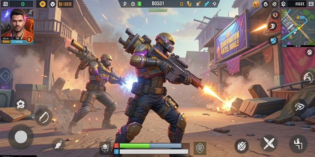Tampilan gameplay seru di arena Battle Royale BOS01.