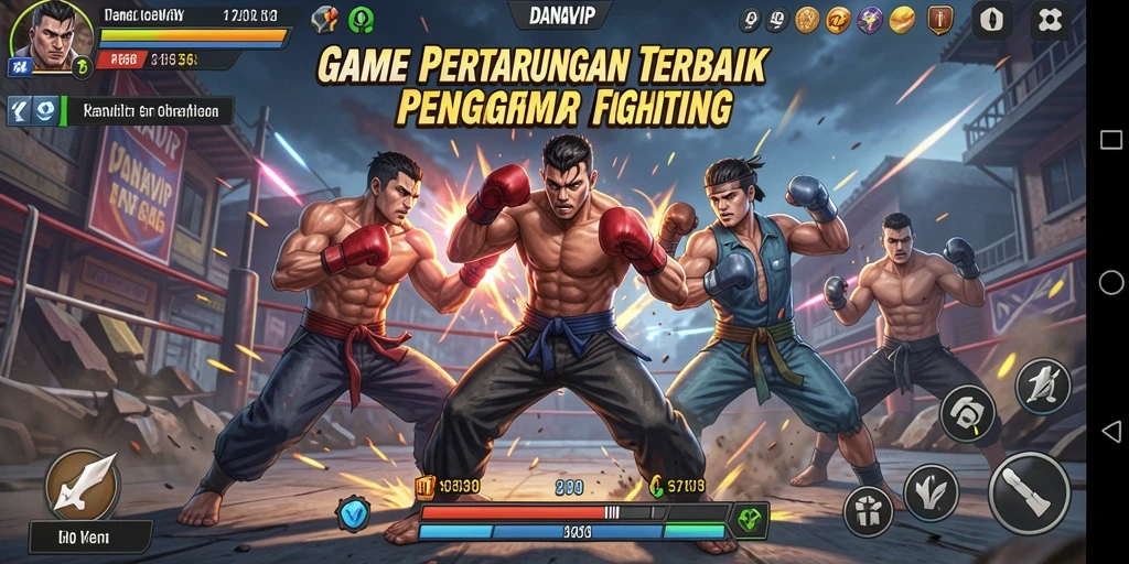 Screenshot <strong>DANAVIP</strong> memperlihatkan pertarungan mendebarkan antara dua karakter.