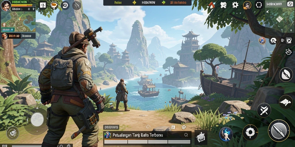 Tampilan gameplay HIBIKIWIN yang memukau dalam dunia terbuka.
