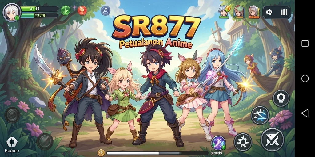 Screenshot SR877 menampilkan karakter anime dalam pertarungan menegangkan.
