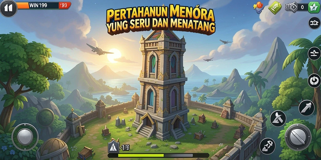 Tampilan gameplay seru WIN199 dalam pertempuran Tower Defense.